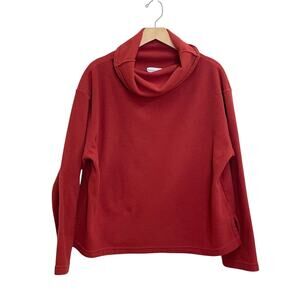 Bryn Walker Rust Orange Funnel Cowl Neck Long Sleeve Boxy Fleece Sweatshirt Sz L